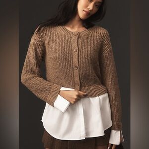 Anthropologie Brown Button Down Shirt with White Layer